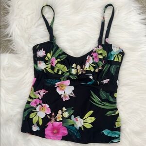 Island Escape Black Floral Tankini Top